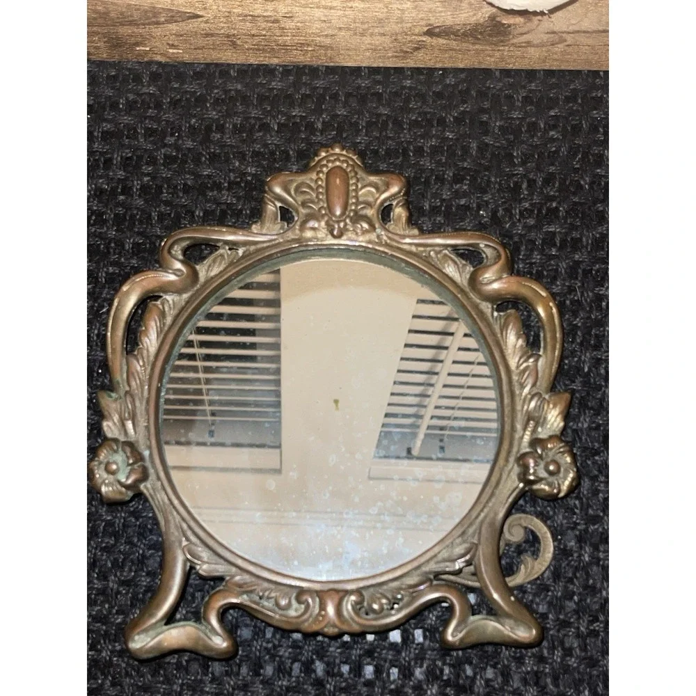 Antique Art‎ Nouveau Mirror Decorative Arts Cast Iron Gold Dresser Countertop